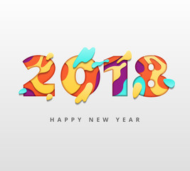 Fototapeta na wymiar 2018 Happy New Year template with abstract paper cut style. Creative happy new year paper art and craft style. Colorful 3D carving art flyers, posters, brochure or voucher discount. Vector stock