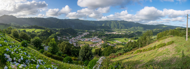 Walk on the Azores archipelago. Discovery of the island of Sao Miguel, Azores. Portugal. Furnas