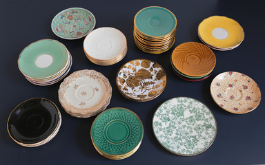 
set of small plate, color and pattern, dark blue background