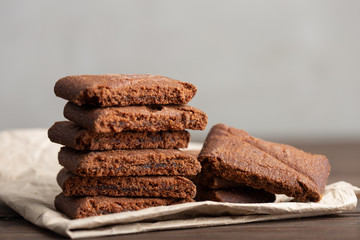 Chocolate cookies on wooden table.Homemade cookies closeup