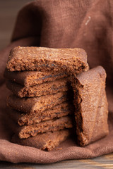 Chocolate cookies on wooden table.Homemade cookies closeup