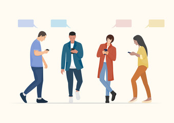 Obraz premium People using smartphones. Flat character design.