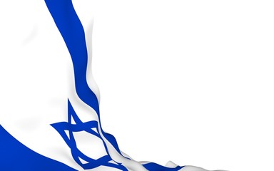 The flag of Israel. State symbol of the State of Israel. A blue Star of David between two horizontal blue stripes on a white field. 3d illustration