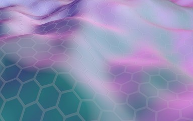 Colorful honeycomb with a gradient color on a light background. Perspective view on polygon look like honeycomb. Wavy surface. Isometric geometry. 3D illustration