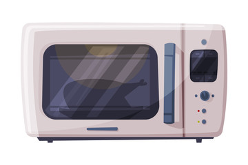 Microwave Oven, Household Kitchen Appliance Flat Style Vector Illustration on White Background