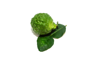 Fresh kaffir lime with leaf isolated on white background.