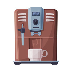 Coffee Machine and White Cup, Coffee Maker Kitchen Appliance Flat Style Vector Illustration on White Background