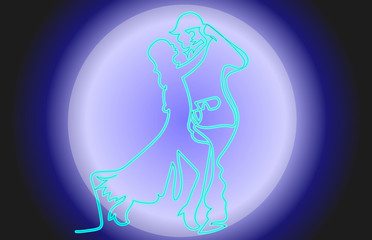 continuous line drawing of happy couple dancing together