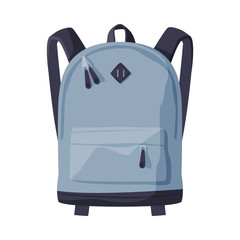 Obraz premium Gray Backpack for Schoolchildren or Students, Front View of Travel Bag for Backpacking Flat Style Vector Illustration