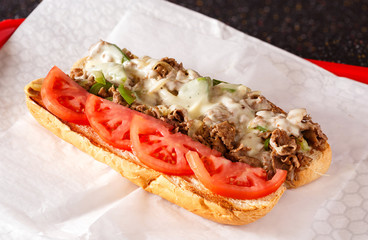 Open Faced Philly Steak and Cheese Sandwich with Copy Space