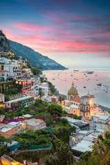 Wall murals Mediterranean Europe Positano. Aerial image of famous city Positano located on Amalfi Coast, Italy during sunrise.