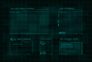 Obraz premium Set of HUD user screen interface on dark green digital hi tech background. Futuristic layout of control panel and user menu in HUD style. Editable stroke. Good for animation. Vector
