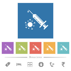Antiviral injection flat white icons in square backgrounds