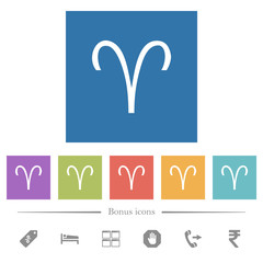 Aries zodiac symbol flat white icons in square backgrounds