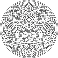 Pentagram with mandala ornament pattern with circular pentagon geometry background vector coloring book
