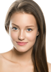 Beautiful healthy skin woman happy smile face close up portrait
