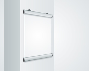 Blank banner hanging on column vector illustration