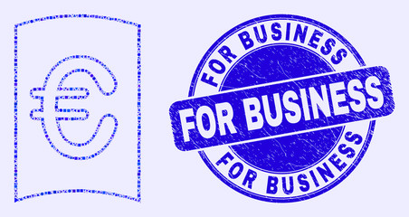 Geometric currency handbook mosaic icon and For Business stamp. Blue vector rounded grunge stamp with For Business message. Abstract mosaic of currency handbook created of sphere, tringle,