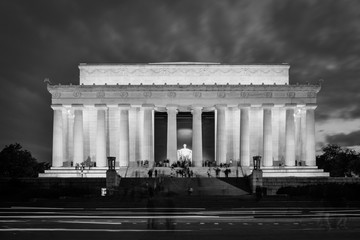 Lincoln Memorial at night with motion blurred visitors - Washington D.C. United States of America
