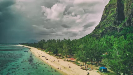 Photo sur Plexiglas Le Morne, Maurice Aerial view of Le Morne Beach and Mauritius coastline on a sunny day