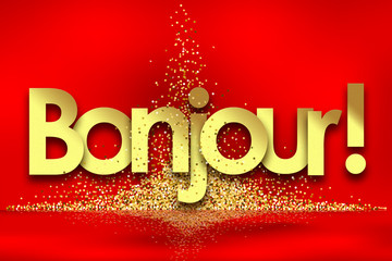 bonjour in red background and golden stars © nali