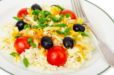 Seafood Dishes. Brown rice with squid and vegetables