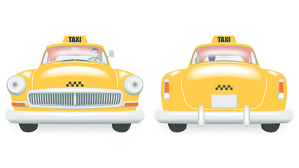 Vintage yellow taxi car. Front and rear view. © Zuev Ali