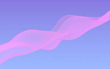 Pink wave on blue sky abstract background. Fluttering pink scarf. Waving on wind pink fabric. 3D illustration