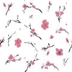 Floral seamless pattern with sakura flowers. Vector illustration