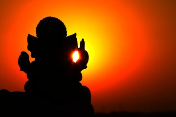 Statue of Ganesha, Statue of Shree Ganesha, Shadow of Statue, Lord Ganesha, Hindu Religion God, Nature, Sky