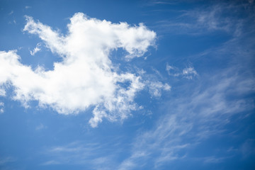 Obraz premium Blue sky and cloud on summer daytime, abstract wallpaper background of sky atmosphere, cloudy clear and bright beauty space outdoor nature, high view scenic landscape on summer season weather climate