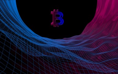 Digital currency symbol Bitcoin on abstract dark background. Growth of the crypto currency market. Business, finance and technology concept. 3D illustration