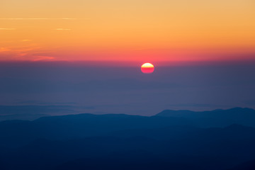 Beautiful sunrise over the mountains, long distance