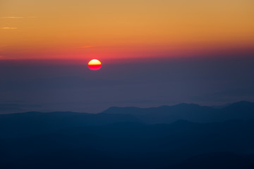 Beautiful sunrise over the mountains, long distance