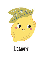 Cartoon vector lemon. Flat style. Excellent for the design of postcards, posters, stickers and so on.