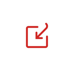 Download content icon. Downloading media symbol. User interface button. Curved arrow for multimedia navigation. Networking. Sign for web and mobile app. Simple arrow to square. Corner. Vector.