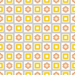 Geometric pattern in yellow, orange, grey and white colors. Stylish background. Repeating modern tiling
