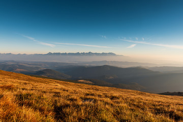 High Tatras from Low Tatras, Kralova Hola Slovakia, morning sunrise