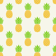 Vector seamless pattern. Pineapples on a light background. Summer, fruit, tropical illustration. Bright joyful concept.