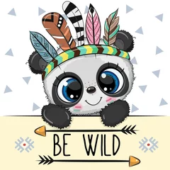 Meubelstickers Kinderkamer Cartoon tribal Panda met veren