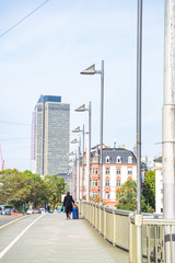 Bridge in Frankfurt leading to business district