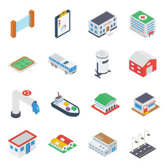 
City Building, Accessories Isometric Vectors 
