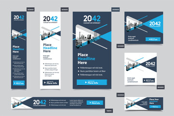 City Background Corporate Web Banner Template in multiple sizes. Easy to adapt to Brochure, Annual Report, Magazine, Poster, Corporate Advertising media, Flyer, Website.