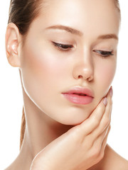 Healthy skin close up face clean fresh beauty make up woman