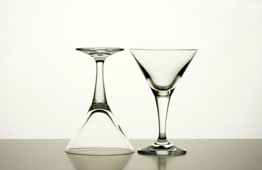 Two Empty cocktail goblet