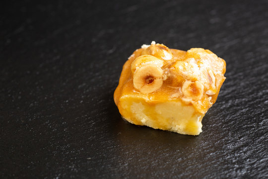 Homemade vegan candy barfi indian sweet dwaraka, made by condensing milk and sweetened with sugar
