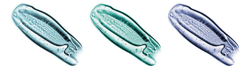 Transparent gel with bubbles close-up. Smear of face gel cream. The texture of gel cream. A sample of a cosmetic product. Antibacterial gel.