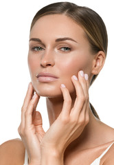 Healthy skin tanned beauty woman face close up