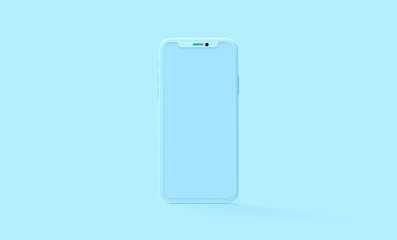 Minimalist flat lay scene with mobile phone in pastel color tones. Realistic 3D render