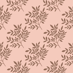 Geometric foliage brances seamless pattern in vintage style. Botanical twig wallpaper.